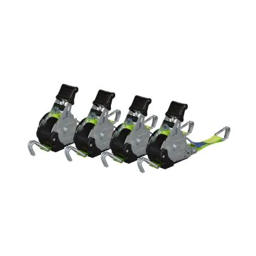 4er SET Automatik-Zurrgurt 25mm x 3,00m mit Doppelspitzhaken, grün