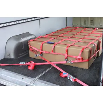 Ladungssicherungsnetz 1.575 x 1.350 mm, rot mit 14 D-Ringen, 4x Befestigungsgurte